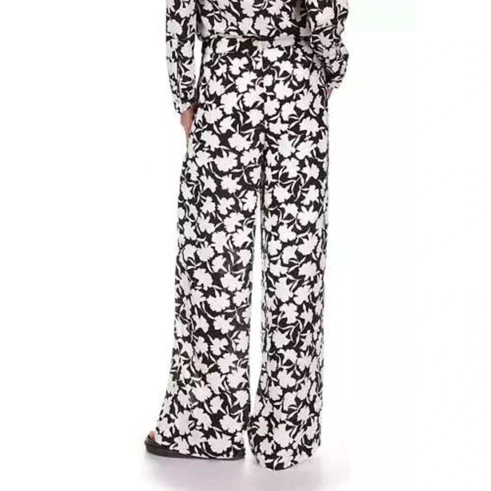 Michael‎ Kors Floral Print Wide Leg Lounge Pants, Black White 24W / #8170